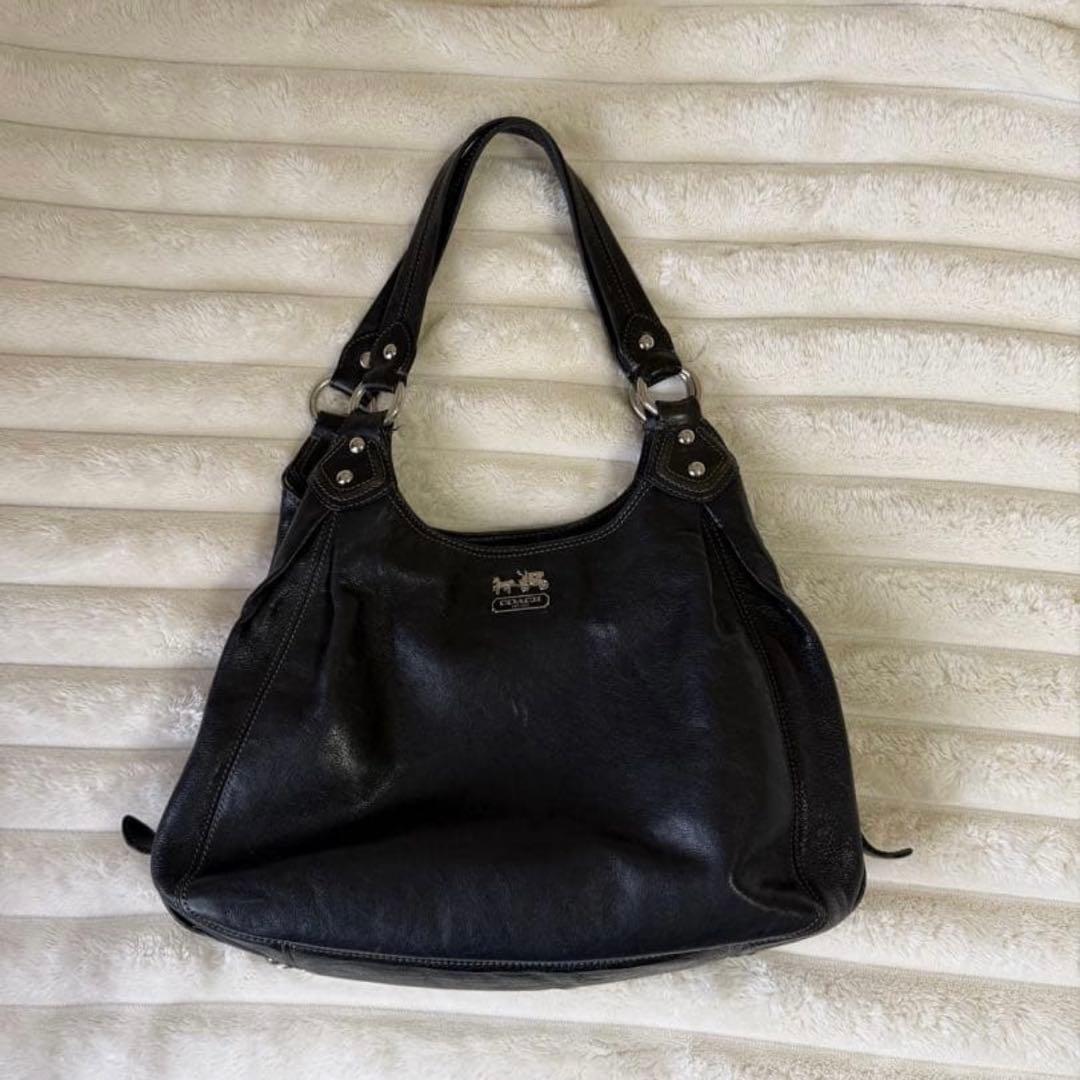COACH Madison Maggie ブラック ショルダーバッグ Authentic Coach Maddison Maggie Shoulder Bag Black Tanned Leather