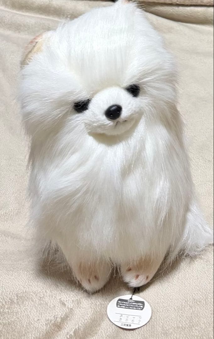 犬　三英　スピッツ　ポメラニアン　ぬいぐるみ　ホワイト 手作りのポメラニアンのぬいぐるみ：コレクター向けスピッツ犬アート