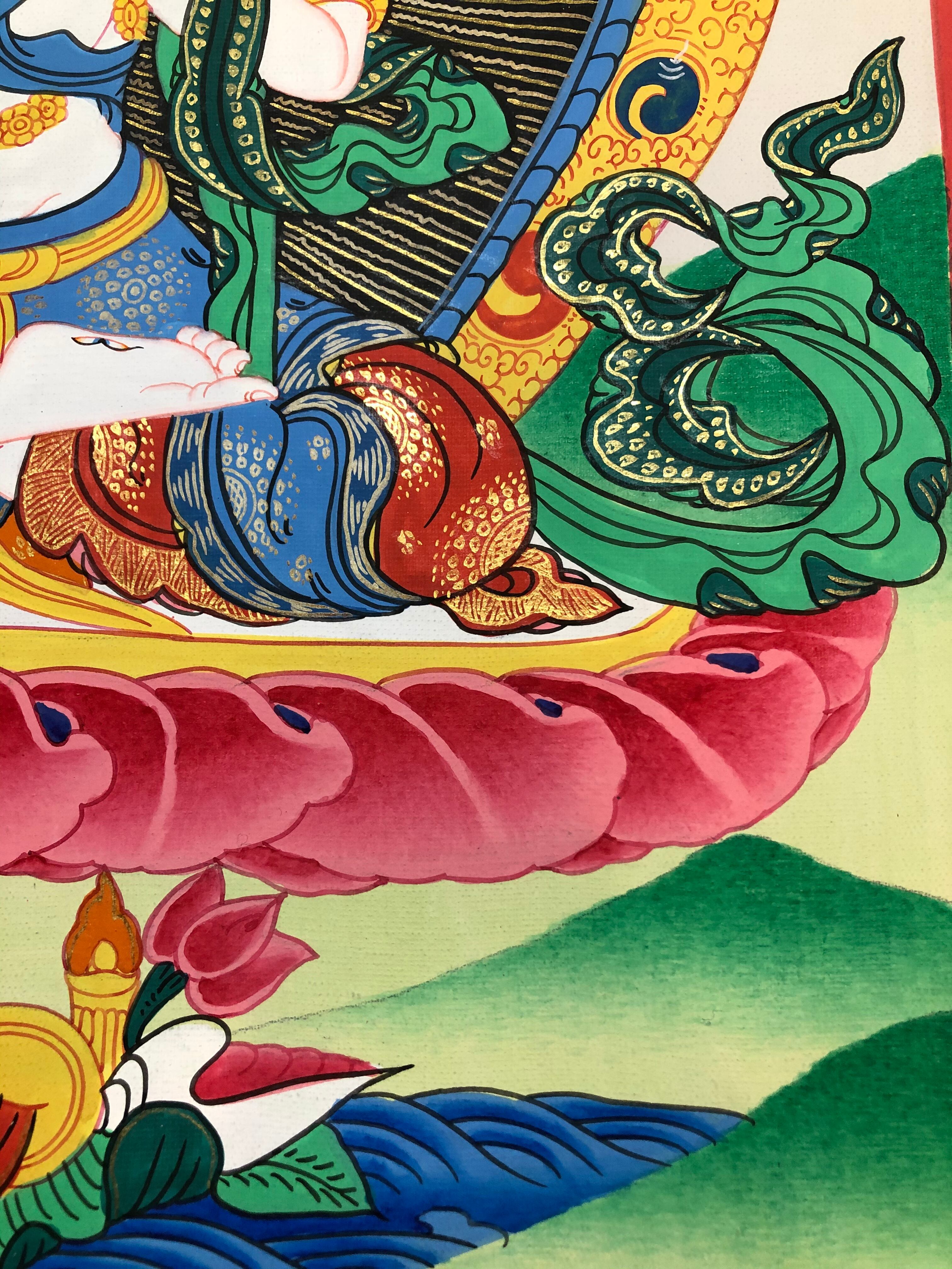 手描き仏画【ホワイトターラ】白多羅菩薩 タンカ TA34 | 地球雑貨